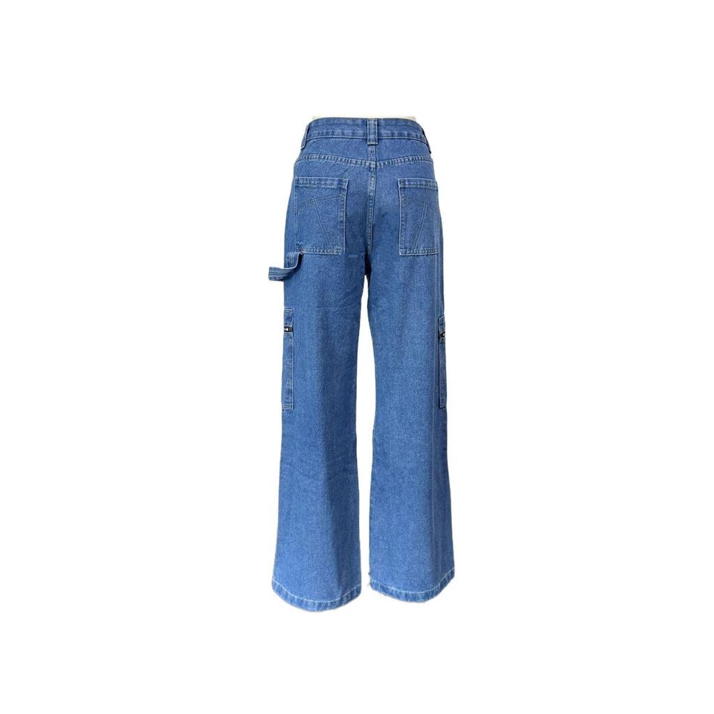 Women's High-Waisted Retro Cargo Jeans, Wide-Leg, Floor-Length Spicy Girl Style