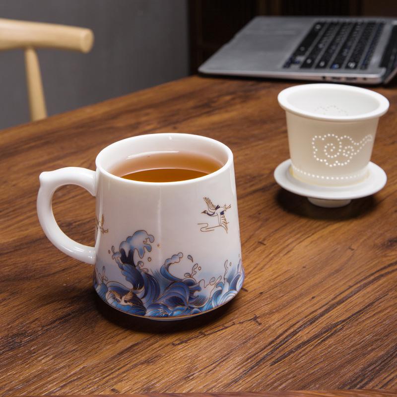 National Trendy Style Three Piece Set with Filtered Ceramic Mug Office Tea Separation Cup Business Festival Gift Cup