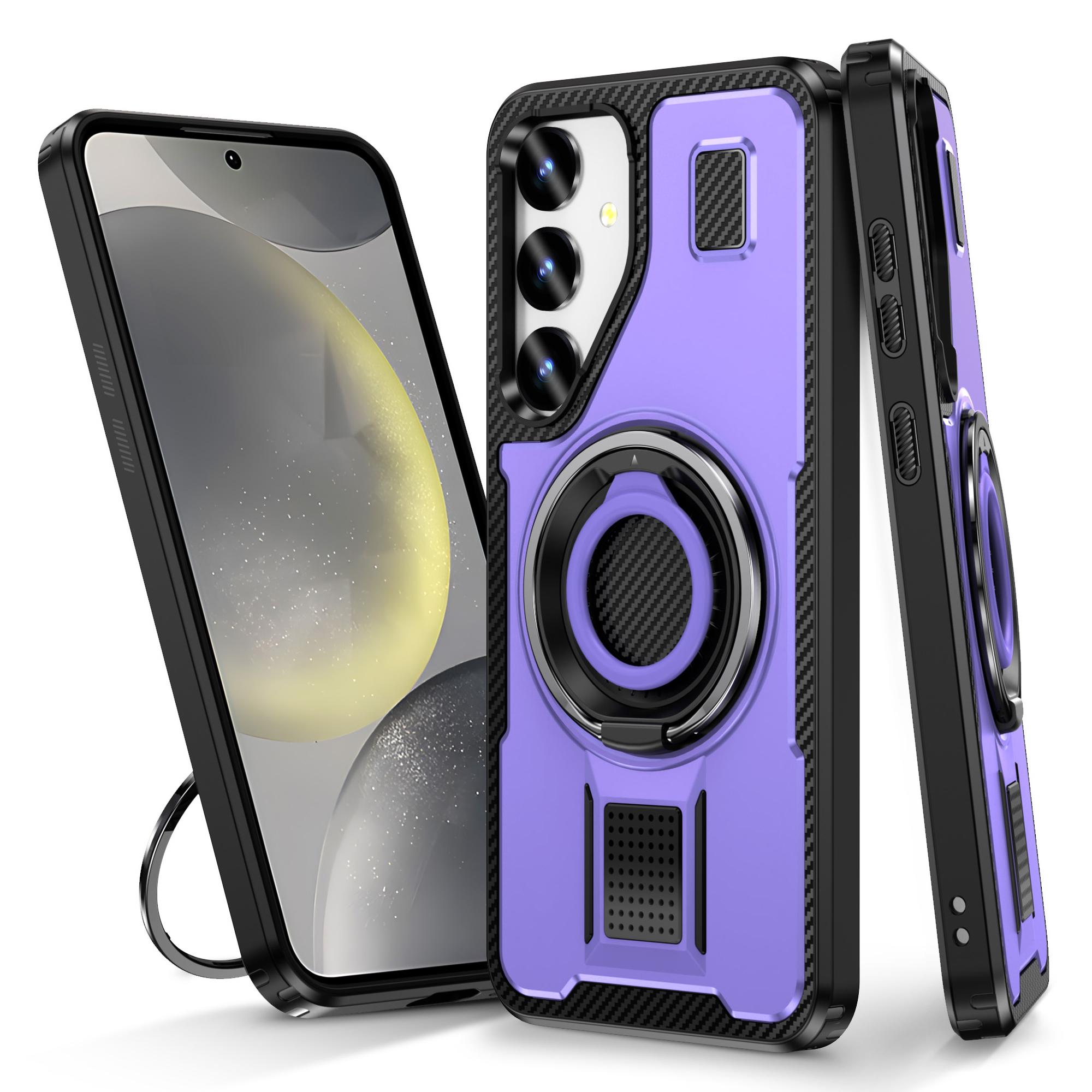 

For Samsung Galaxy S24+ Case TPU+PC Kickstand Phone Cover with Silicone Finger Strap Purple