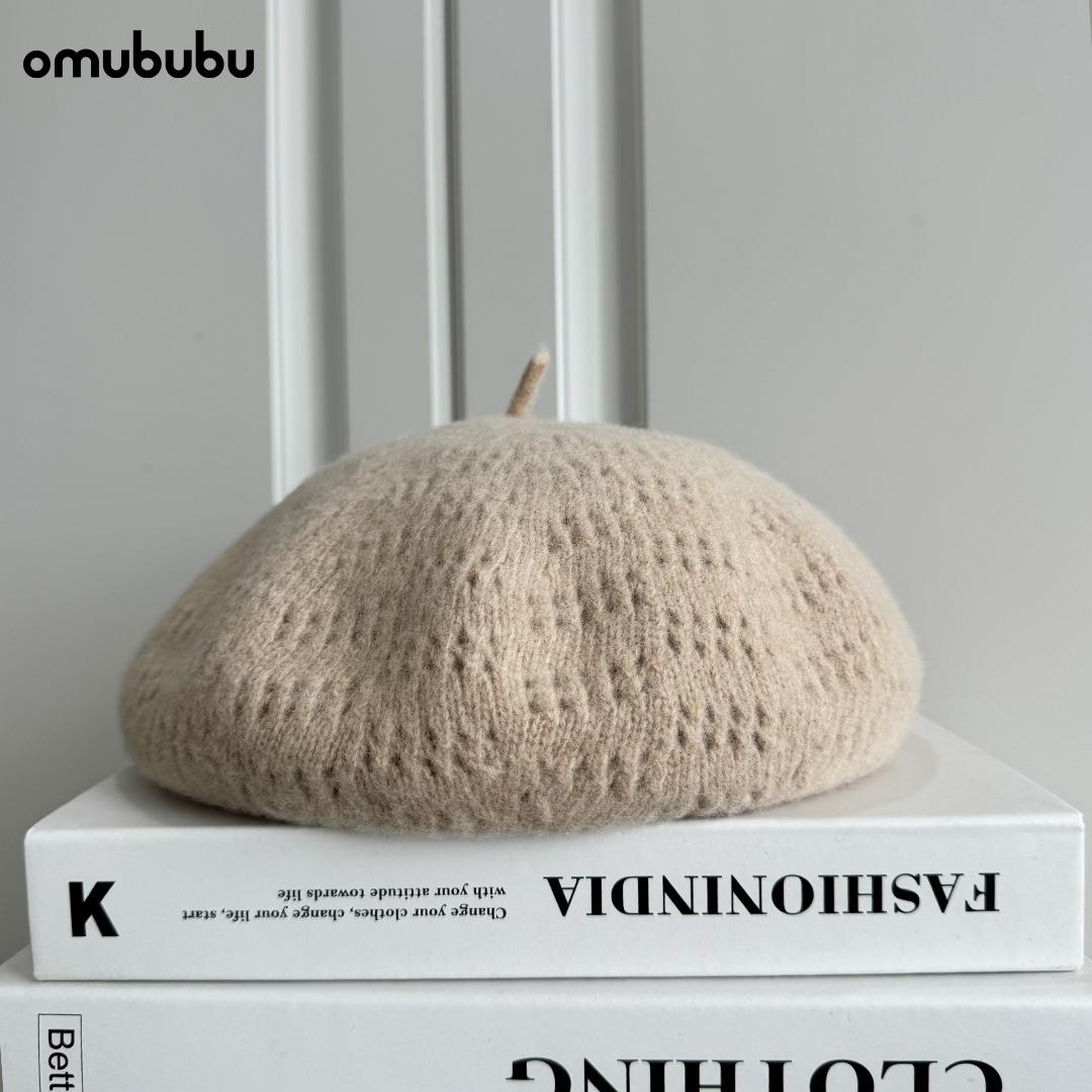 

Новый полый берет из чистой шерсти, женская осенне-зимняя теплая шерстяная вязаная шапка, визуально уменьшающая лицо и подходящая для большого обхвата головы Adult average size (56-58cm) бежевый
