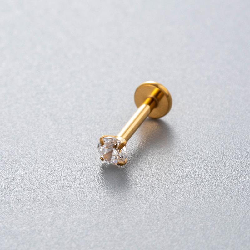 Colored Cubic Zirconia Inlaid Titanium Labret Stud (1.2*8mm) for Cartilage, Tragus, or Conch Piercing