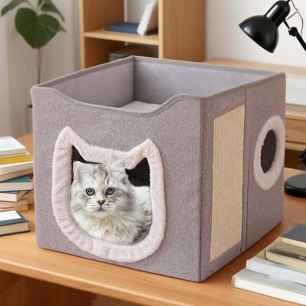 Cat Cave Foldable Pet Shelter House 2-Layer Large Cave Bed Shelter Hideaway Kennel With Scratch Pad And Ball For Cats Dogs