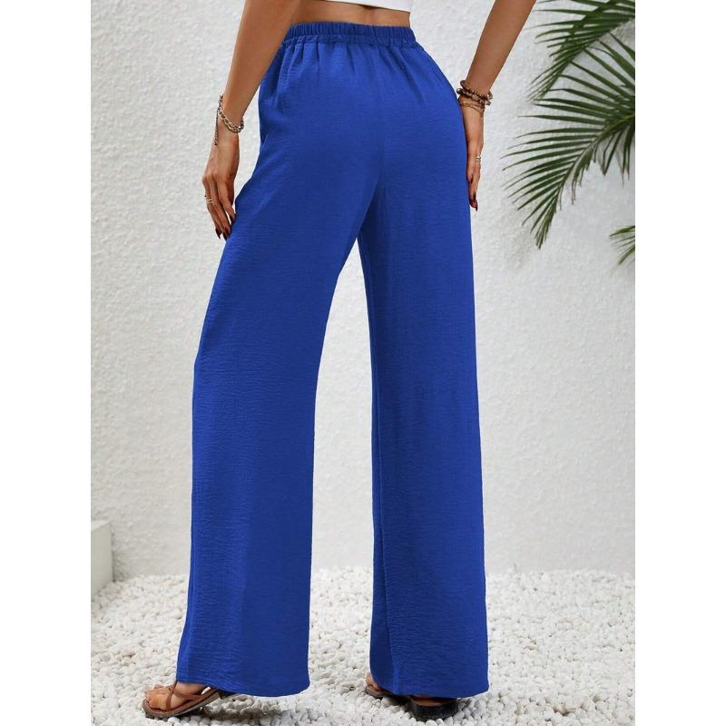 Women's Casual French Comfortable Straight Leg Wide Leg Pants with Pockets for Women
