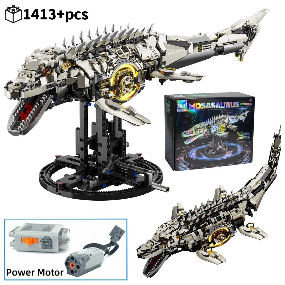 1413PCS Dinosaur Building Toys Light Up Mosasaurus Sea Dragon Technical Model Moving Joint Creative Home Decor Gift