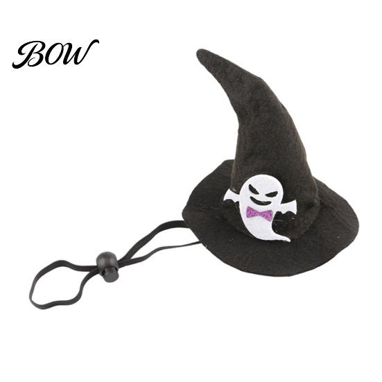 Cat Halloween Costume Accessory Witch Hat, Fun Pet Hat with Adjustable Elastic Strap, Cartoon Bat Themed Ghost Pumpkin Skull for Cats
