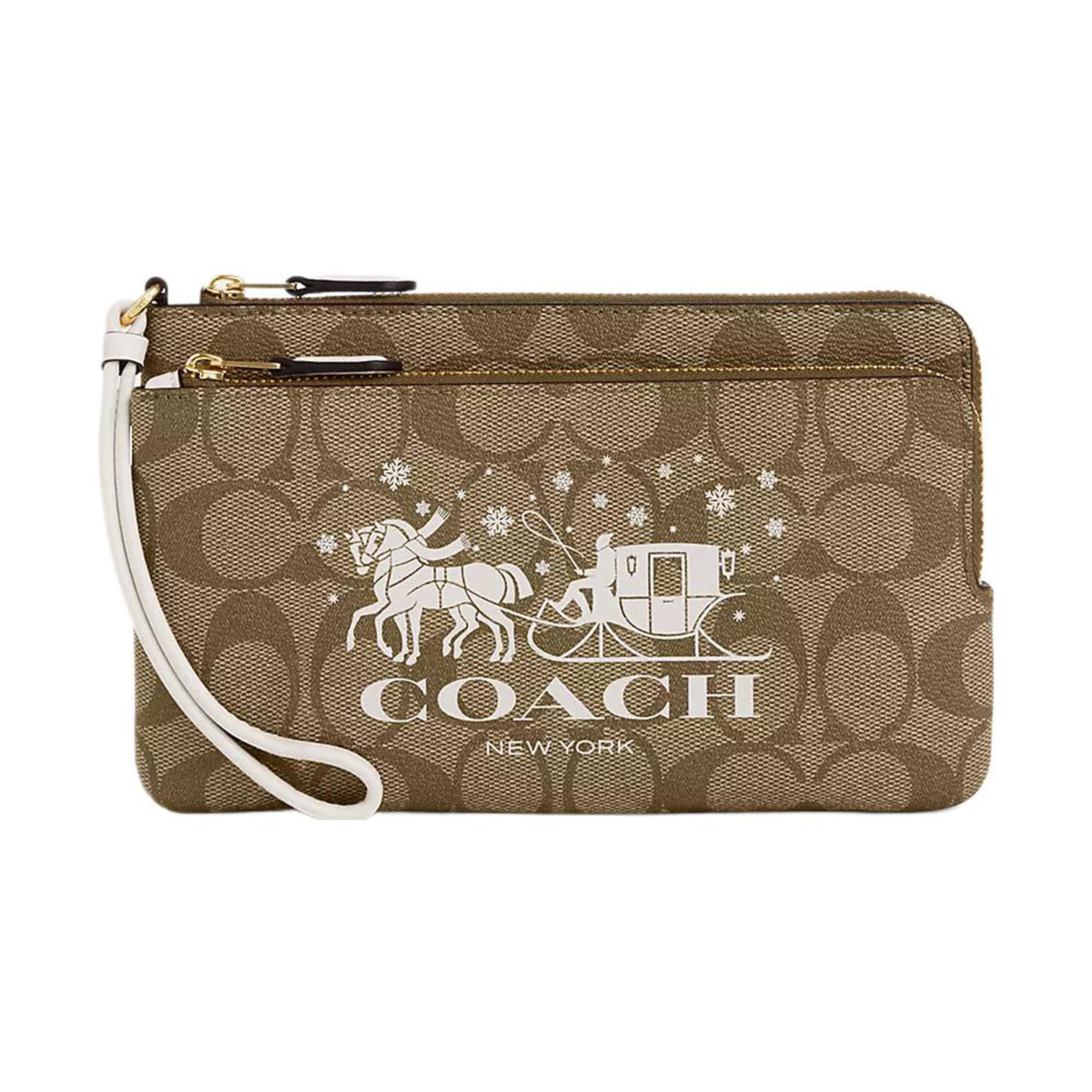 

Coach Double Zip Wallet 20 Classic Monogram Print Canvas With Leather Wristlet Clutch Women Wallet Khaki Chalk CN760-IMDJ8 Basic Set (Bag+Dust Bag)