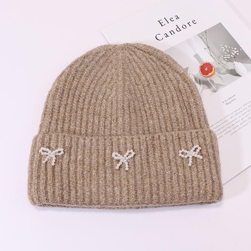 Bow Hat for Women's Winter Wool Hat Big Head Circumference Thickened Warm Knitted Hat