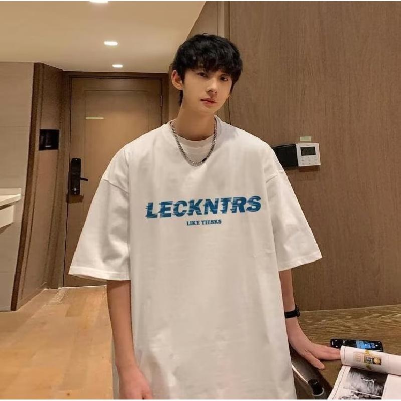 Men Short Sleeve T-Shirts Letter Graphic Print Half Sleeve Tshirts Men Clothing Casual Tee Man Korean Casual Round Neck Retro Tops For