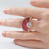 Gorgeous Inlaid White Red CZ Women's Ring Aesthetic Gold Color Hand Carving Daily Wear Party Jewelry Anniversary Gift