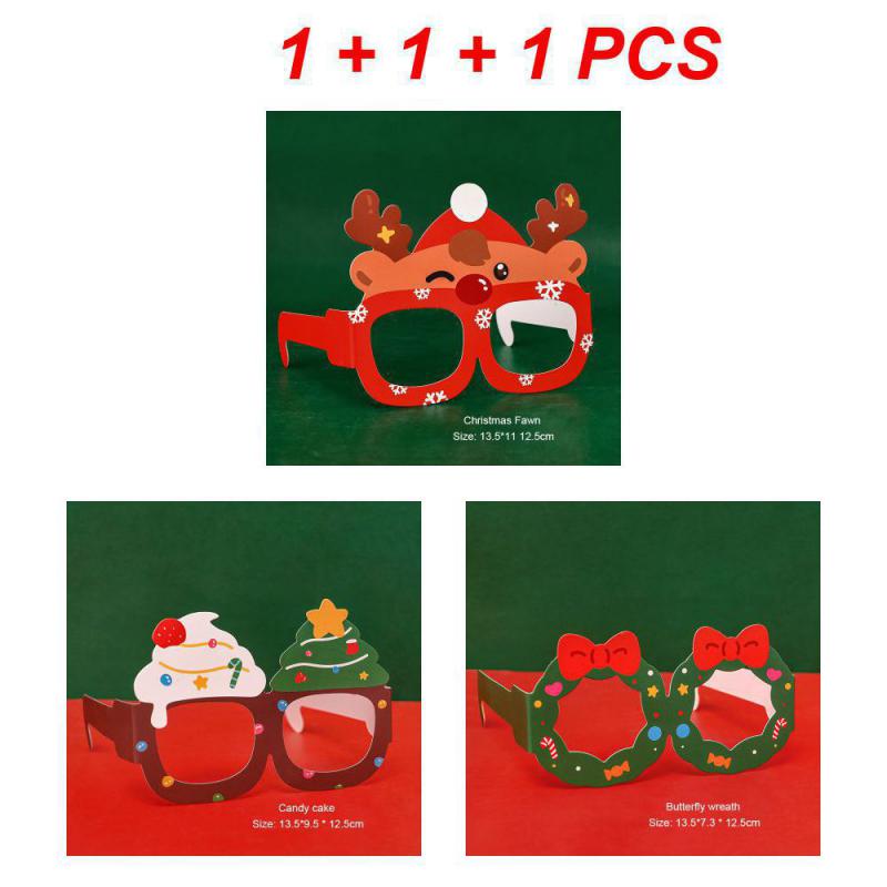 6-1PCS Christmas Cartoon Decorative Glasses Children Christmas Cute Small Gifts New Year Prom Party Decor Paper Glasses Frame