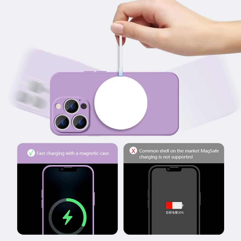 Magnetic For Magsafe Case For iPhone 15 Pro Max Coque Built-in Metal Plate Soft Silicone Cover For iPhone 14 16 Pro Max 13 12 11