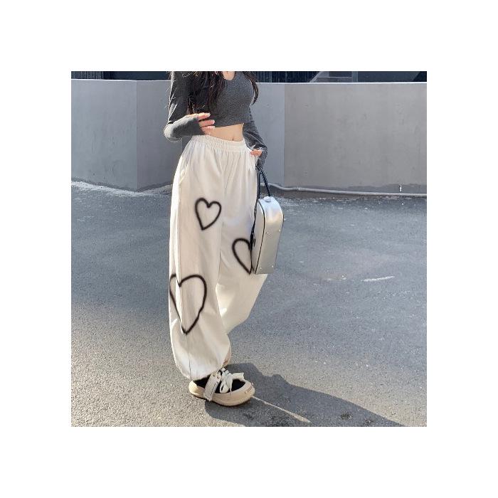 

Женские спортивные брюки Love Heart с высокой талией и утягивающим эффектом — модные прямые повседневные брюки на весну/лето S белый