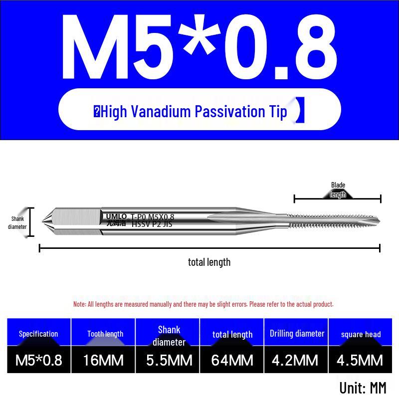 UMLO High Vanadium Spiral Tap Machine for M3-M10 Stainless Steel Tapping