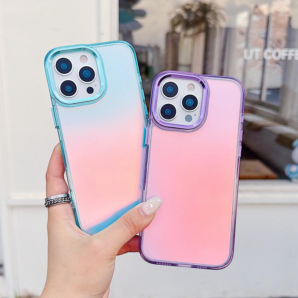 KEYSION Fashion Laser Gradient Colorful Phone Case for iPhone 16 Pro Max Soft TPU+PC Shockproof Back Cover for iPhone 16 Plus
