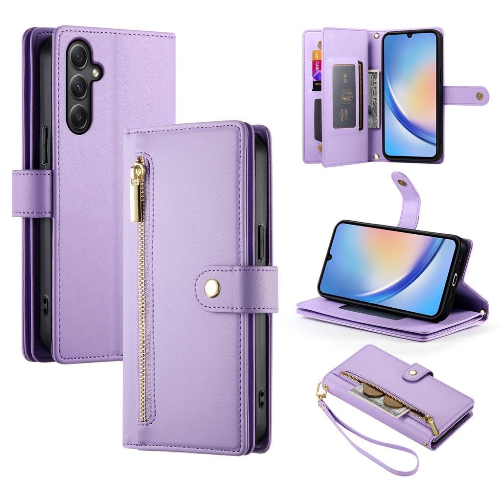 DF-011 For Samsung Galaxy A34 5G Case Card Slots Zipper Leather Cover Crossbody Phone Bag