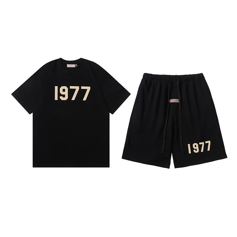 Three-dimensional flocking 1977 men's and women's American high street hoodie sweater trousers casual suit