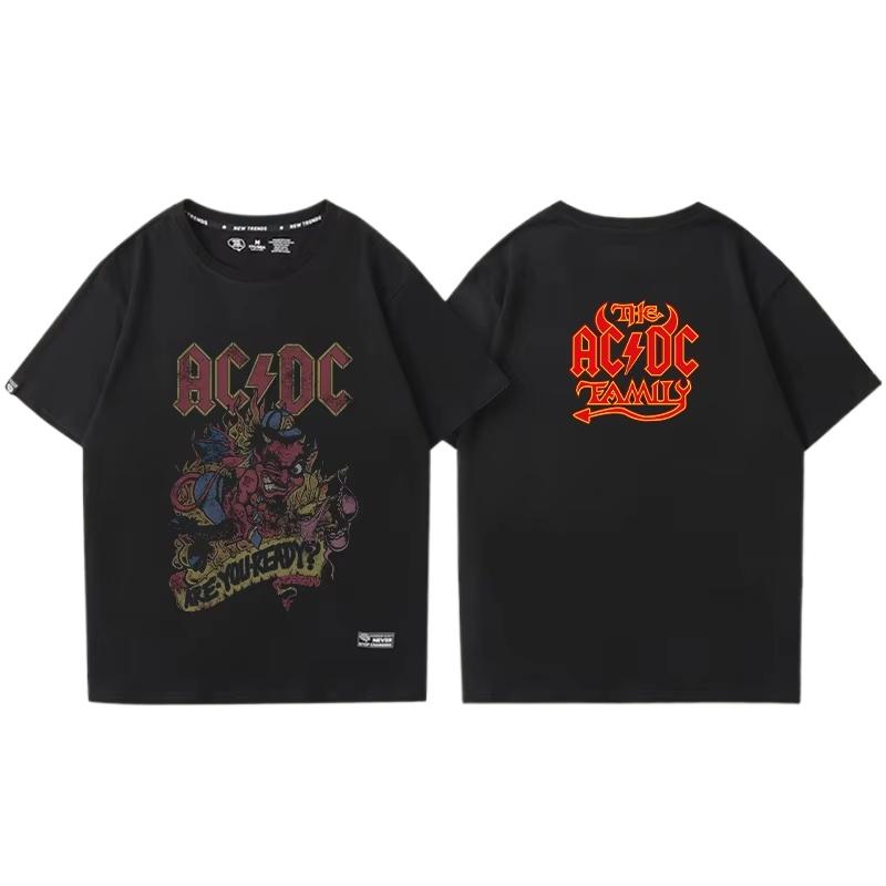 ACDC Bands Shortsleeved  Tshirts for Both Men and Women Retro Printed Metal Rock Trendy Ins Shortsleeved