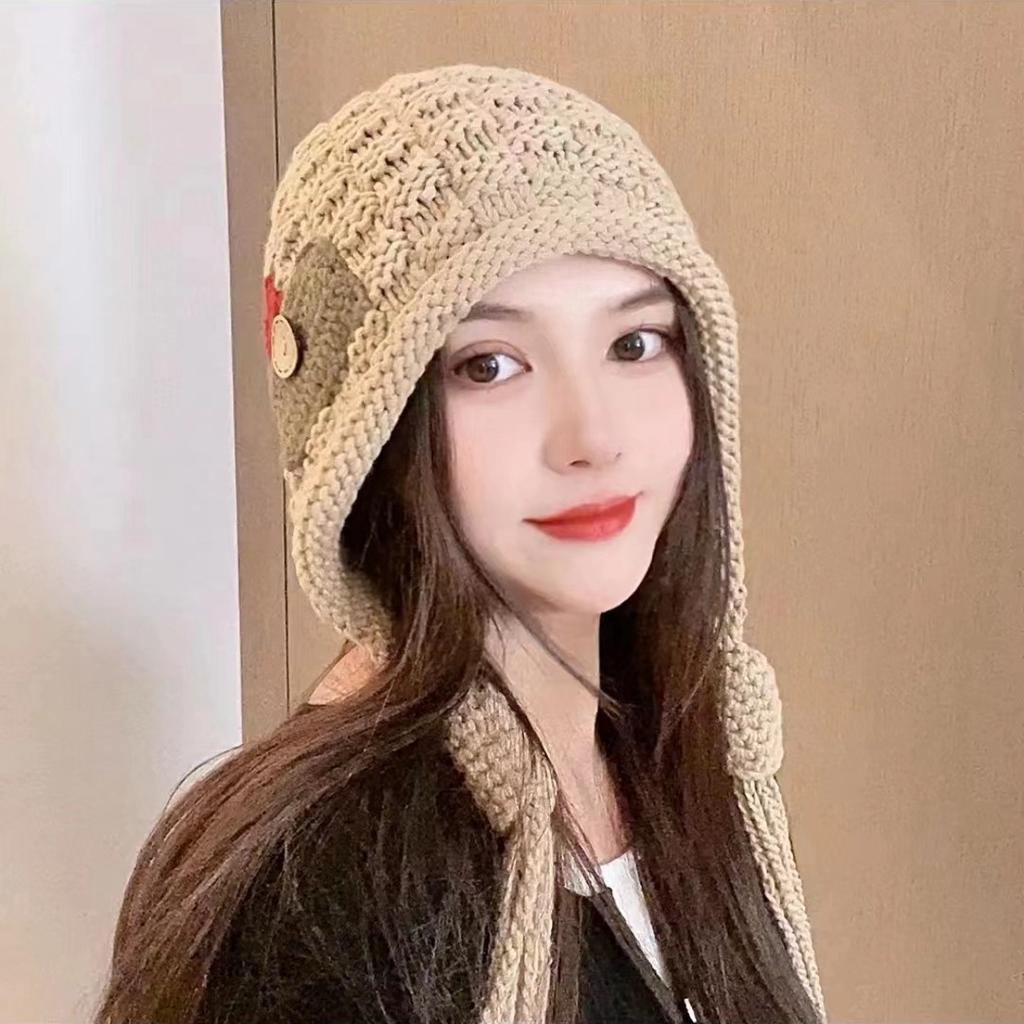 Tassel Wool Hat Women's Autumn and Winter Warm Ear Protection Red Knitted Hat Sweet Versatile Pullover Cold Hat