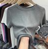 Letní tričko s krátkým rukávem Bílá trička Dámská Plus Size Slim Fit Vrchní oblečení s kulatým výstřihem Jednobarevné Měkké Pohodlné Tričko Tenké