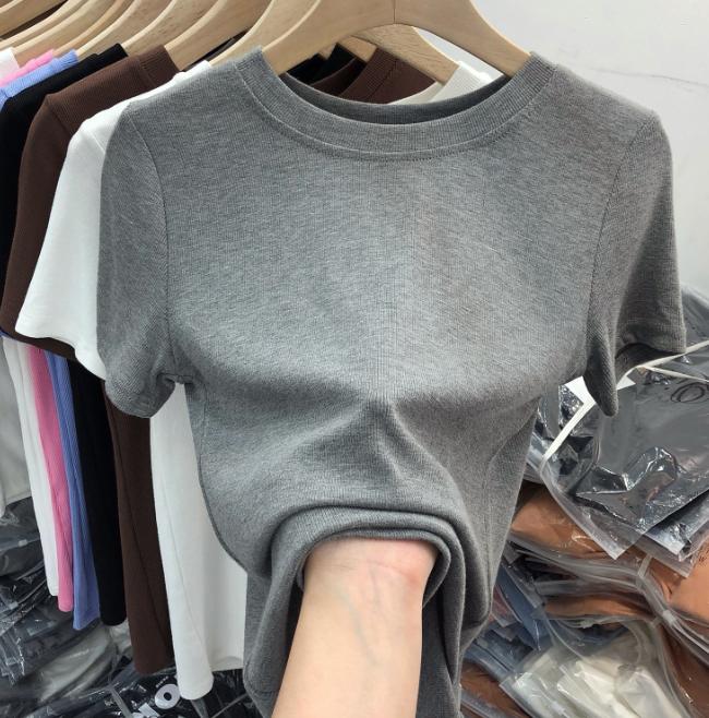 Letní tričko s krátkým rukávem Bílá trička Dámská Plus Size Slim Fit Vrchní oblečení s kulatým výstřihem Jednobarevné Měkké Pohodlné Tričko Tenké