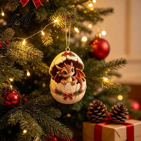 Lightweight Wall Hanging Decor Baby Dragon And Egg Christmas Ornament 2D Flat Acrylic Tree Pendant for Holiday Party Decoration Fantasy Xmas