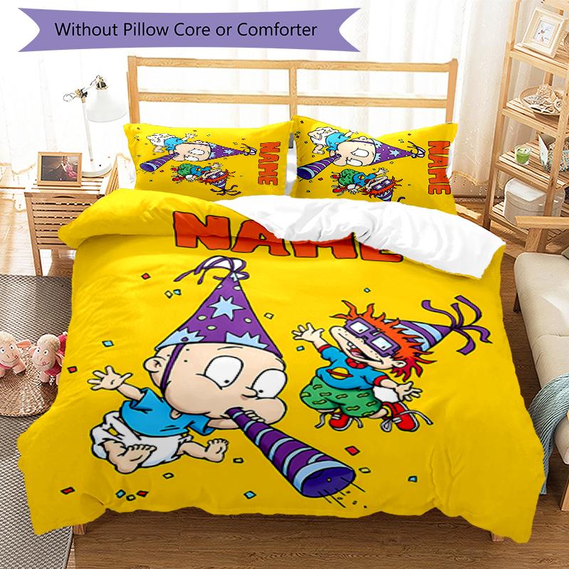3pcs Custom Name Rugrats Bedding Set Duvet Cover Closure Includes 1 Duvet Cover & 2 Pillowcases for All Seasons Bedroom Decor