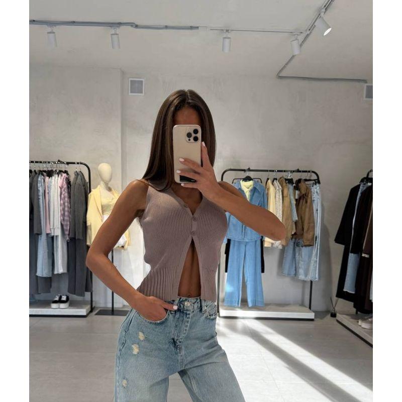 Western Style New Women Clothes Vest Summer Casual Wool Button Cardigan Sexy Vest Knitted Vest
