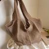 Solid Color Knitting Shoulder Bag Hollow Out Versatile Bohemian Crochet Tote Bag Vintage Elegant Casual Woven Handbag Vacati