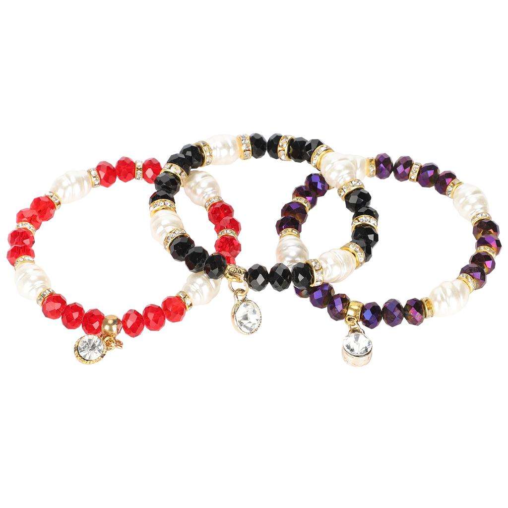 3pcs Elegant Crystal Bracelet Hand Made Stackable Jewelry Gift for Women Girl Friends