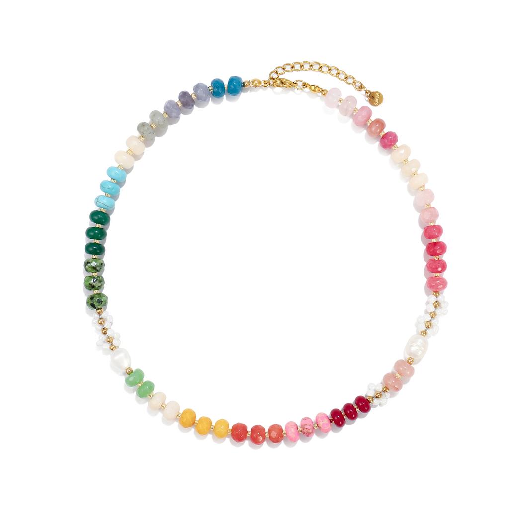 Women Colorful Natural Stone Handmade Beaded Flower Clavicle Necklace Beach Jewelry