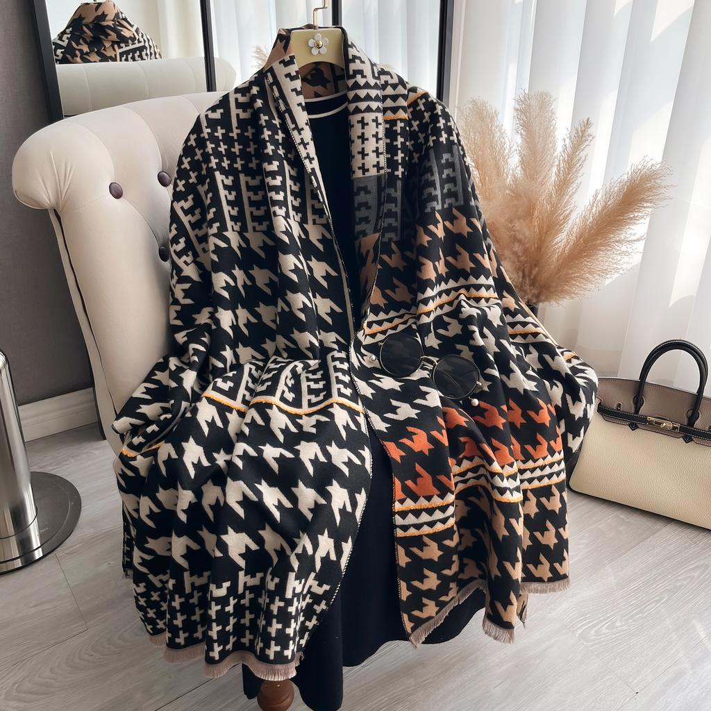 New Houndstooth Print Scarf For Women Warmer Winter Cashmere Pashmina Scarves Shawls Female Thick Blanket Wraps Foulard