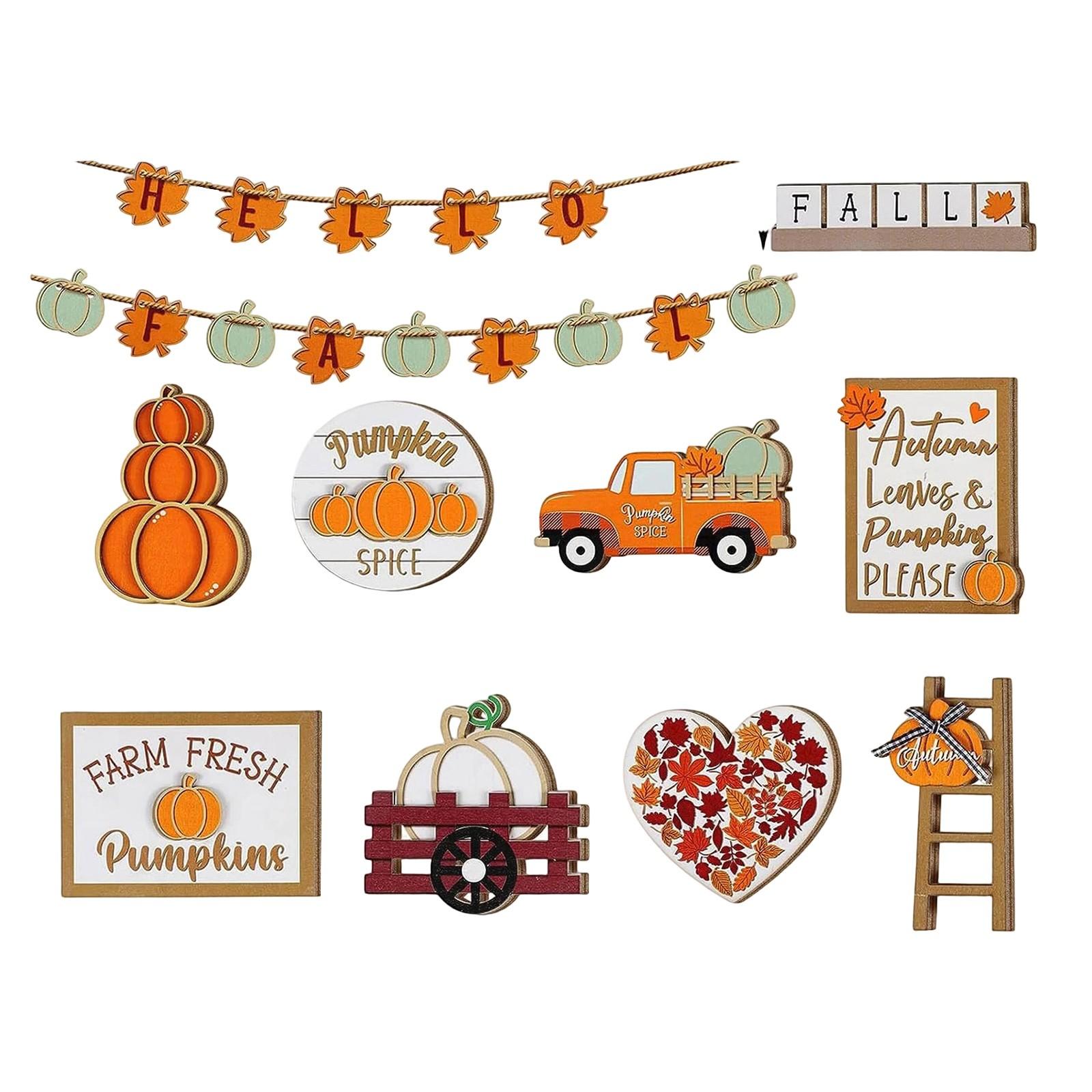 

Набор слоев для украшения подноса из 23 предметов, украшение на День благодарения, тыква, кленовый лист, украшение в виде грузовика One Size белый