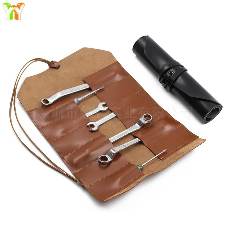 Portable Leather Tool Roll Bag for Auto Repair and Plumbing