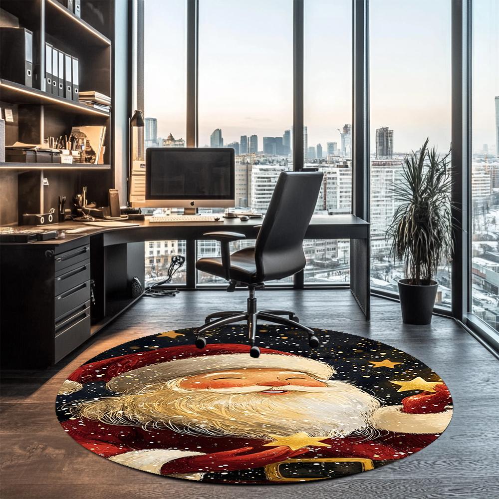 Christmas Santa Claus Printed Round Rug Carpet Chair Rug Area Rug Entryway Doormats,for Office Chair Living Room Bedroom Kitchen Room.