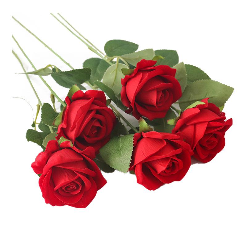 10pcs Simulation Flowers Velvet Pearl Roses Chinese Valentine's Day Gift Fake Flower Artificial Red Rose Wedding Decoration