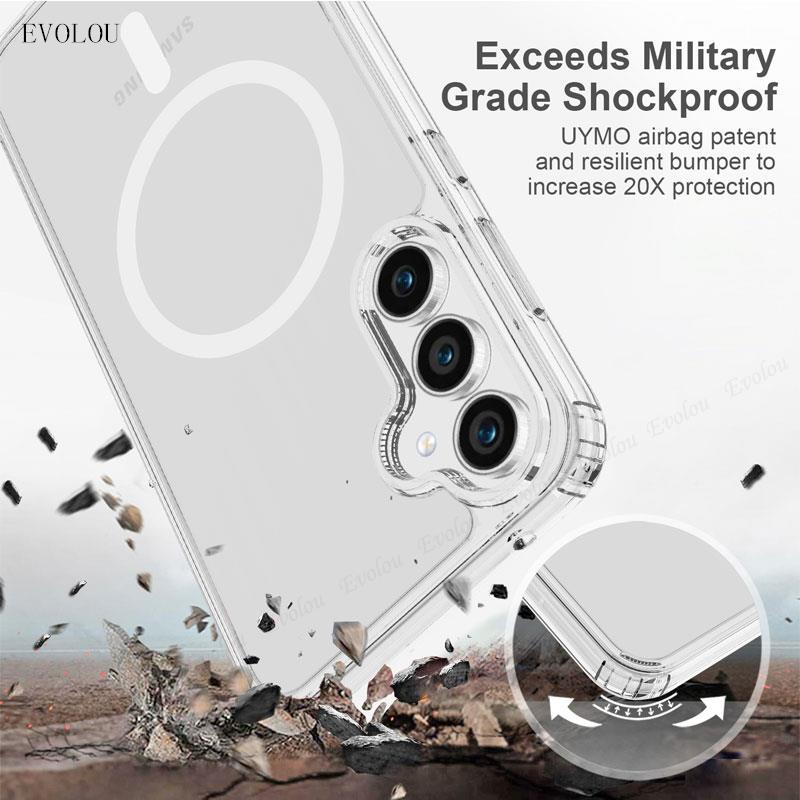 S23FE For Magnetic Wireless Charging Acrylic Case For Samsung Galaxy S23 FE S23FE Shockproof Transparent Silicone Case