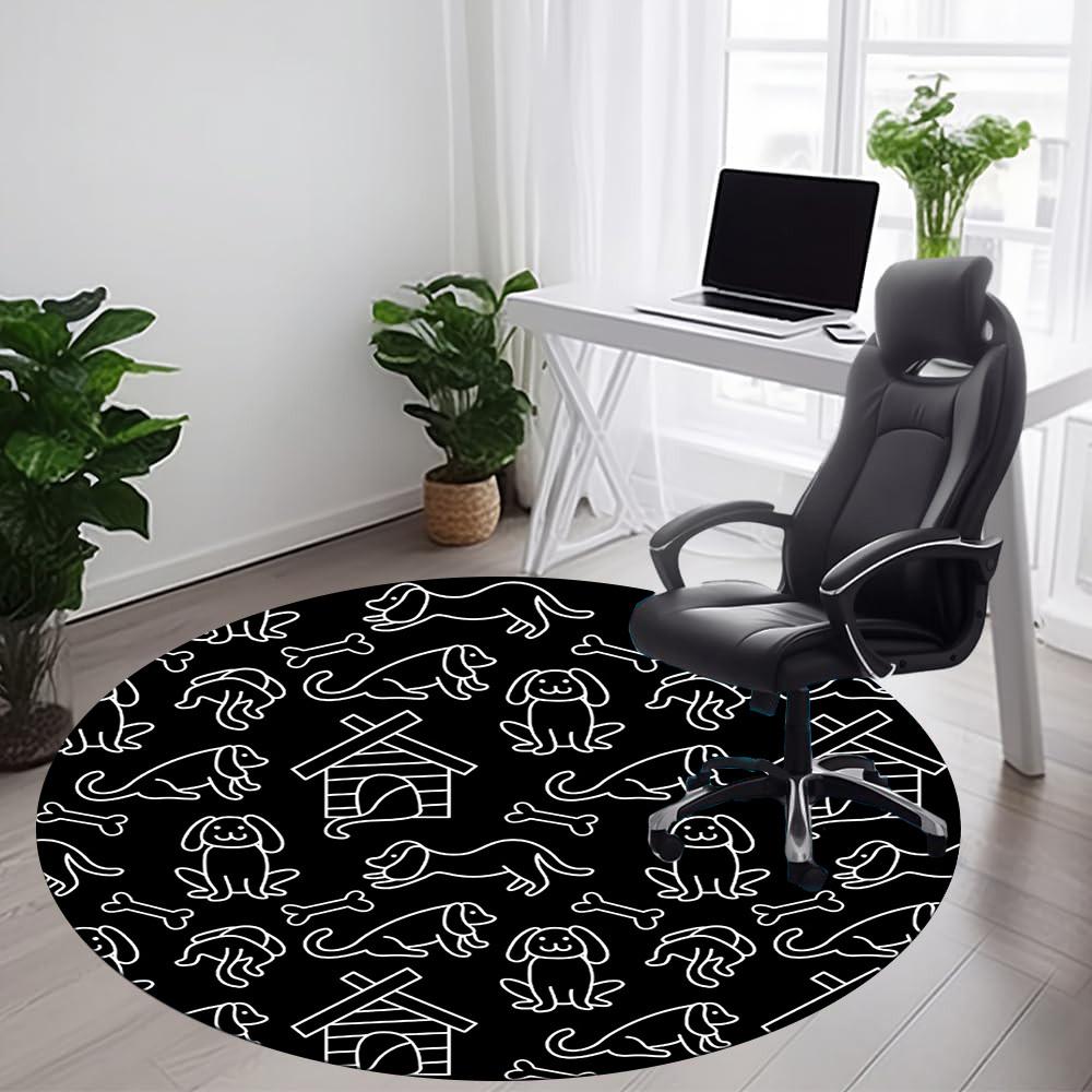 1PC Dogs Bones Office Round Area Rug, Mat Suitable For Office, Under Office Chairs Bedroom Living Room Home Decor, Room Deco