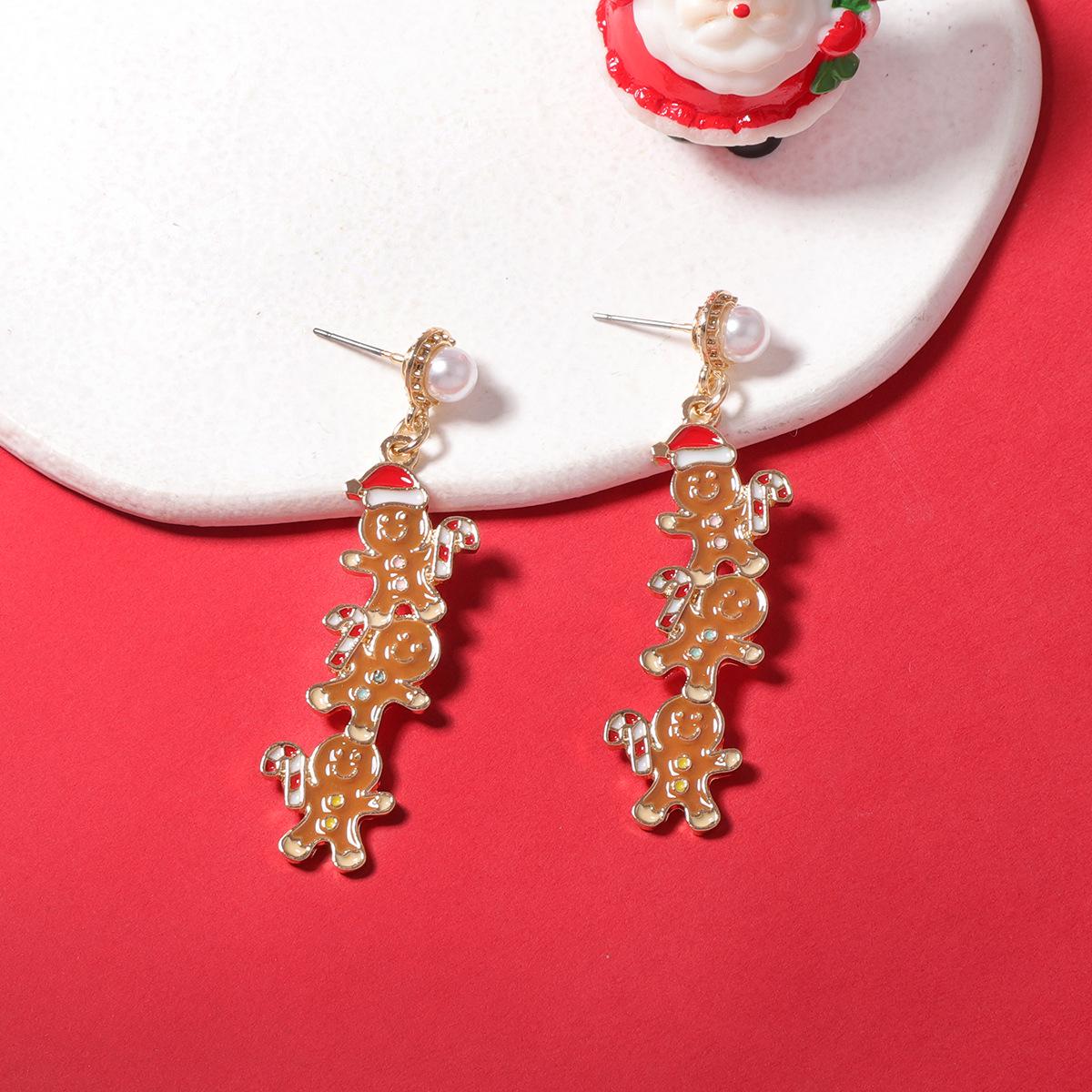 Unique Christmas Cartoon Gingerbread Pearl Drip Earrings