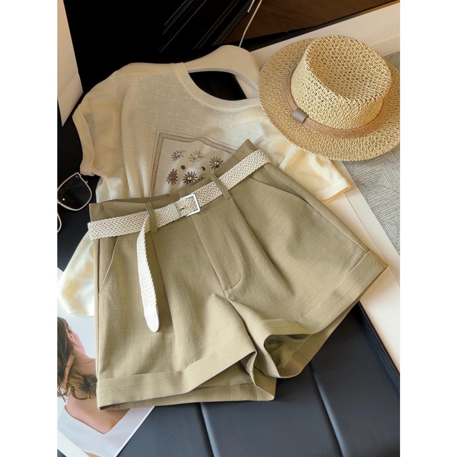 Women s High Waist A Line Shorts Cuffed Loose Casual Summer Trendy Bottoms S