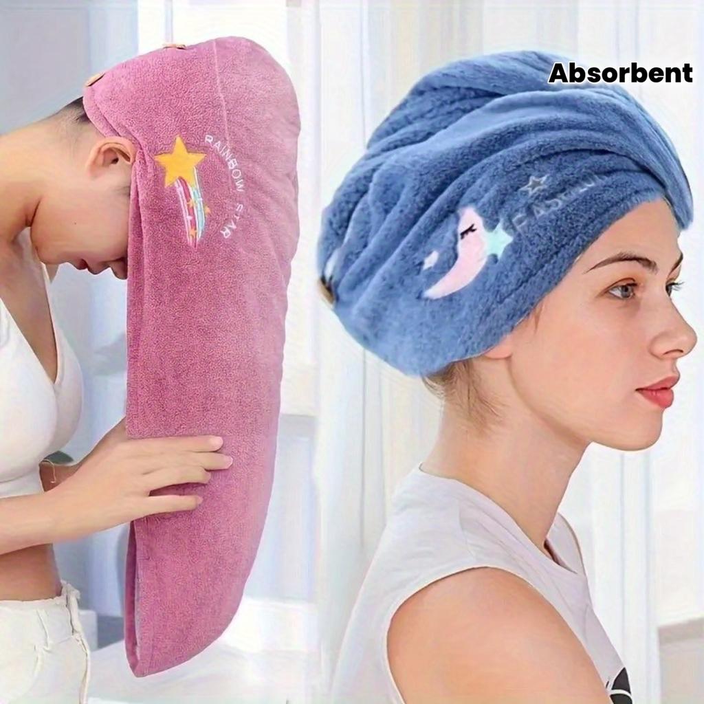 1pc Women'S Super Absorbent Quick-Dry Hair Towel Cap with Cute Cartoon Embroidery Design - Lightweight, Fabric Coral Fleece Perfect for Bathing