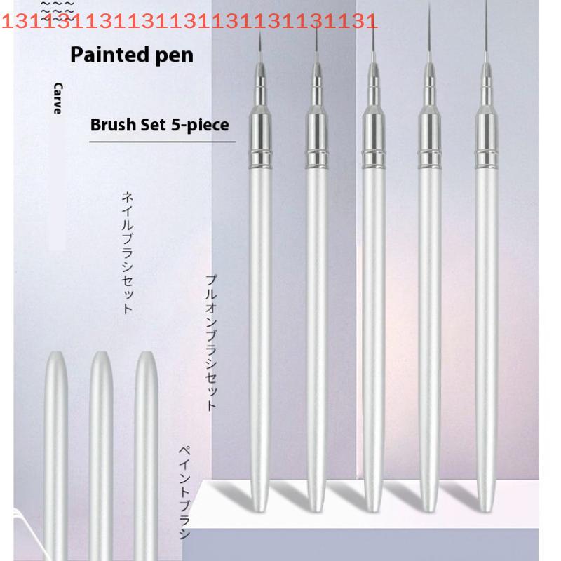 Detail Painting Pen for Nail Design Manicure 7/9/11/15/20mm Drawing Tool for Lines Silver Nail Art Liner Brushes Set 5 Sizes