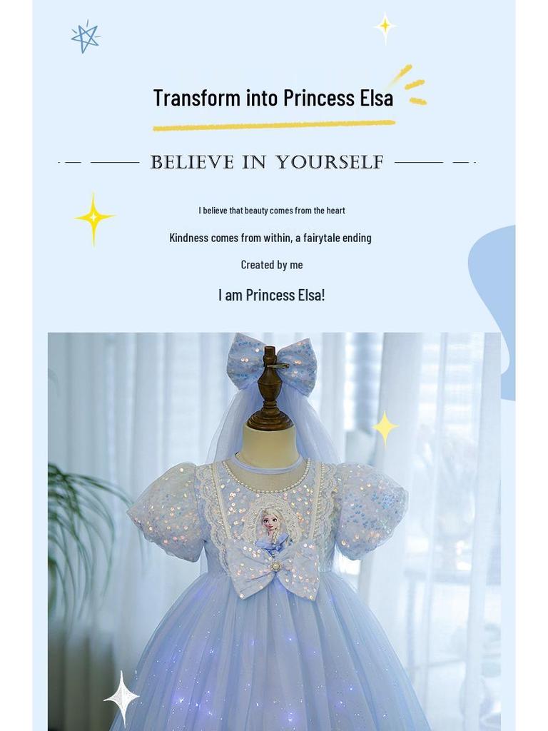 2024 Summer Light-Up Princess Elsa Frozen Dress for Girls