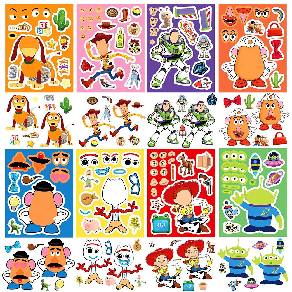 8/16Sheets Puzzle Stickers Game Make a Face DIY Assemble Jigsaw Toys Theme Party Decoration Decals Gifts
