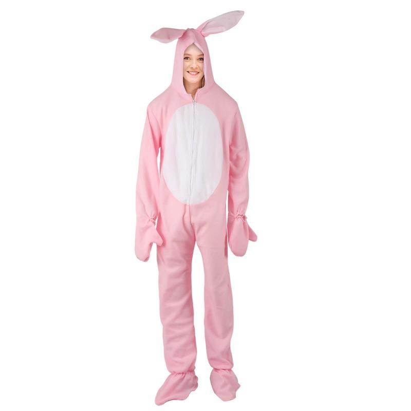 Halloween Pink Bunny Costume for Adults - Polyester Animal Jumpsuit Stage Play Party Outfit