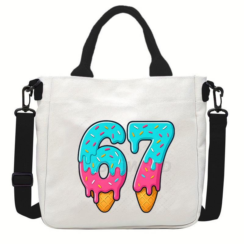 Steal a Brainrot 67 Unicorn Printed Student Crossbody Bag Casual Canvas Shoulder Bags