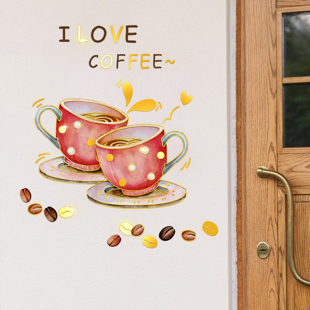 Tj17502 Hand-Painted Coffee Cup Coffee Bean Bronzing Wall Sticker Decoration Children'S Room Bedroom Background Self-Adhesive Wall