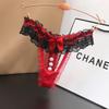 Transparent Lace Low-Waist Women's Thong with Pearl Massage Feature