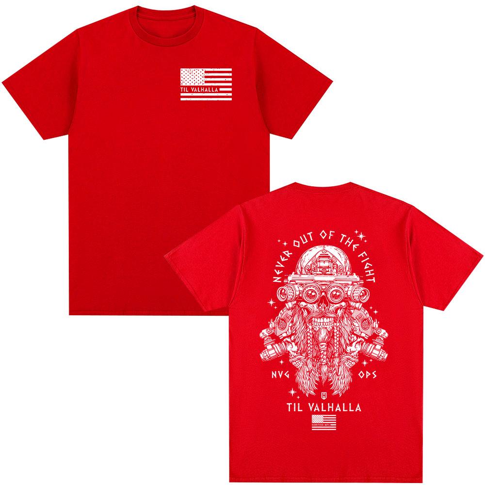 Til Valhalla Warrior Spirit Never Out of The Fight Military Tactics Skeleton T-Shirt Unisex s Clothing Gothic Short Sleeve T-shirts S