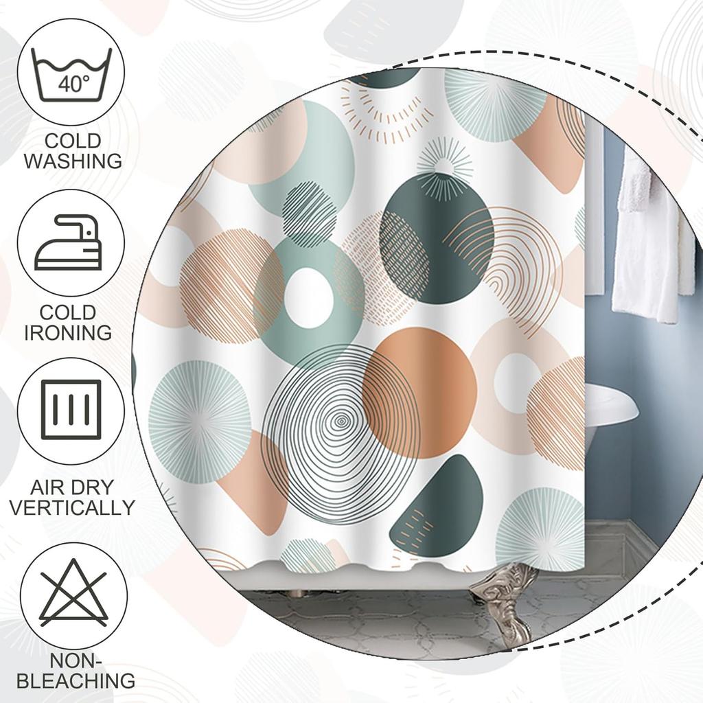 Modern Abstract Shower Curtain Geometric Pattern Circles Shapes Earth Tones Bathroom Decor Minimalist Design Boho Chic Home