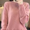 Retro Sweater Artistic Jacquard Thickened Knitted Sweater Loose and Fashionable Solid Color Pullover for Autumn and Winter